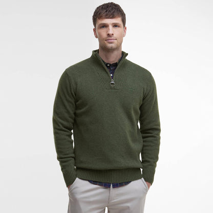 Barbour Essential Lambswool Half Zip Knitted Jumper Mid Olive