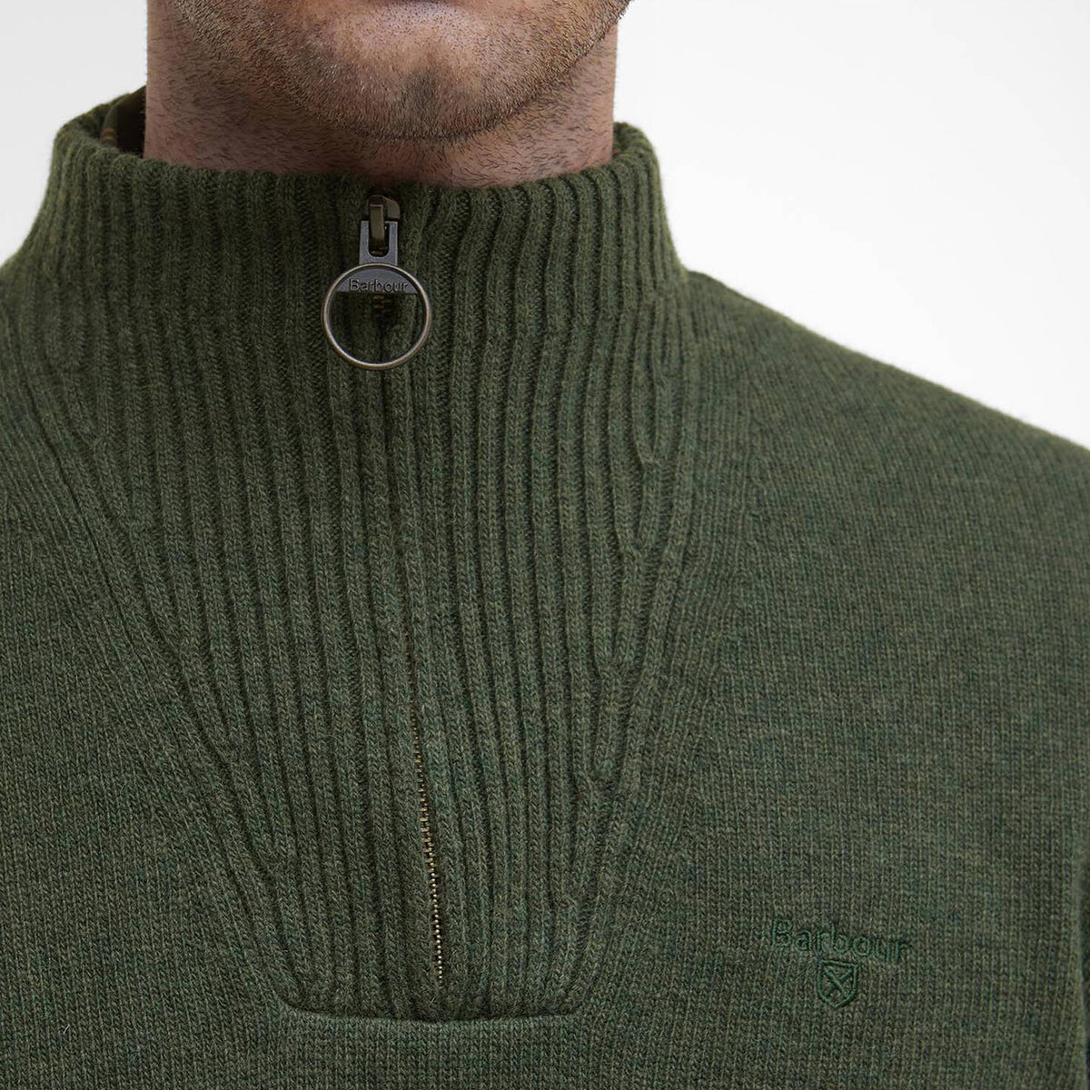 Barbour Essential Lambswool Half Zip Knitted Jumper Mid Olive
