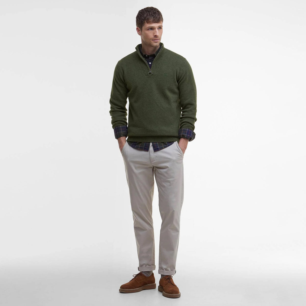 Barbour Essential Lambswool Half Zip Knitted Jumper Mid Olive