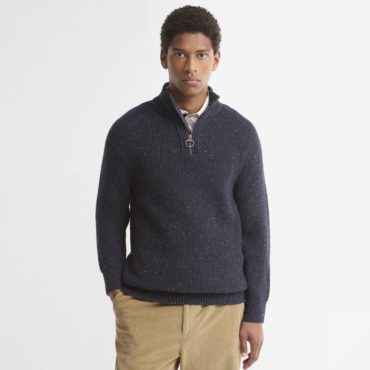 Barbour Essentials Fleck Half Zip Navy