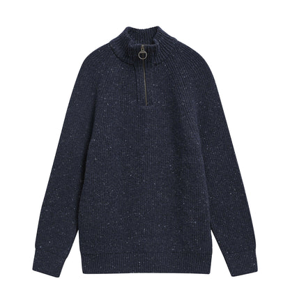 Barbour Essentials Fleck Half Zip Navy