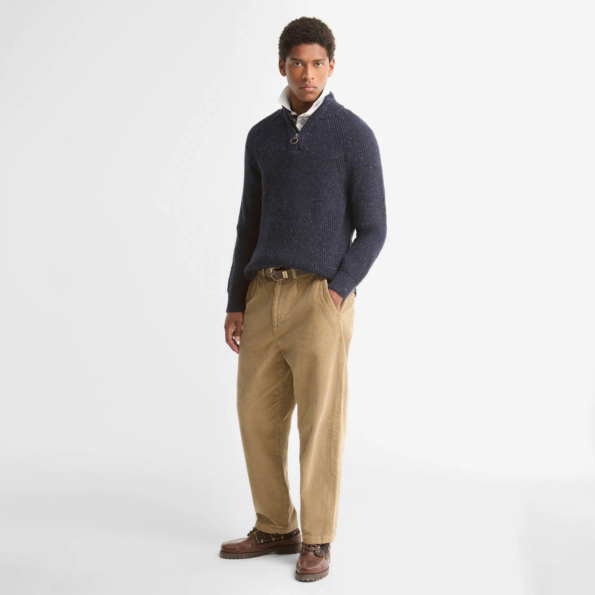 Barbour Essentials Fleck Half Zip Navy