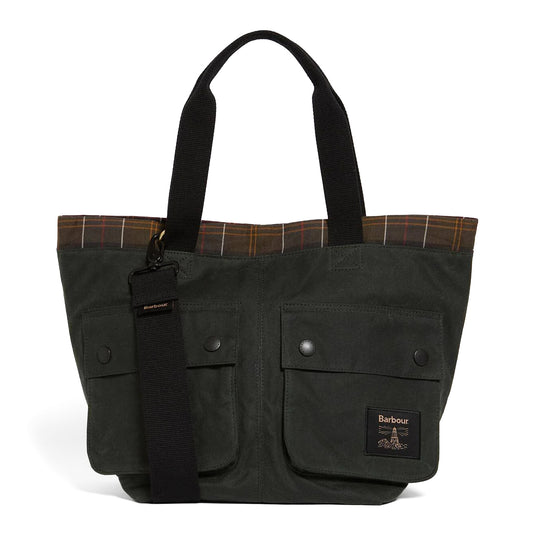 Barbour Field Waxed Carry All Tote Bag Sage / Classic