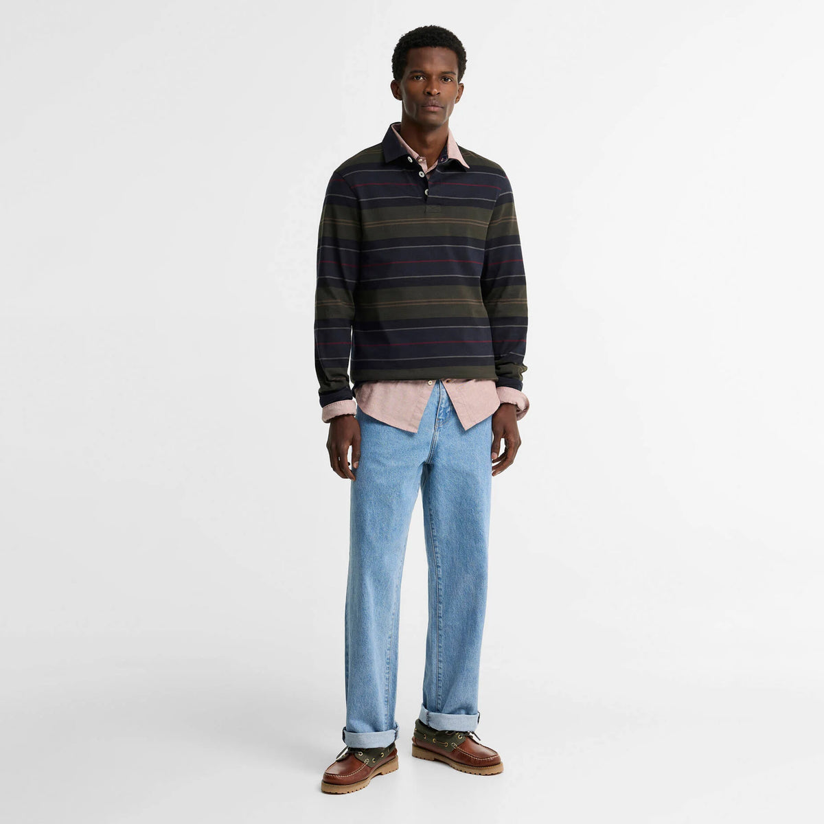Barbour Frith Tartan Stripe L/S Rugby Shirt Navy