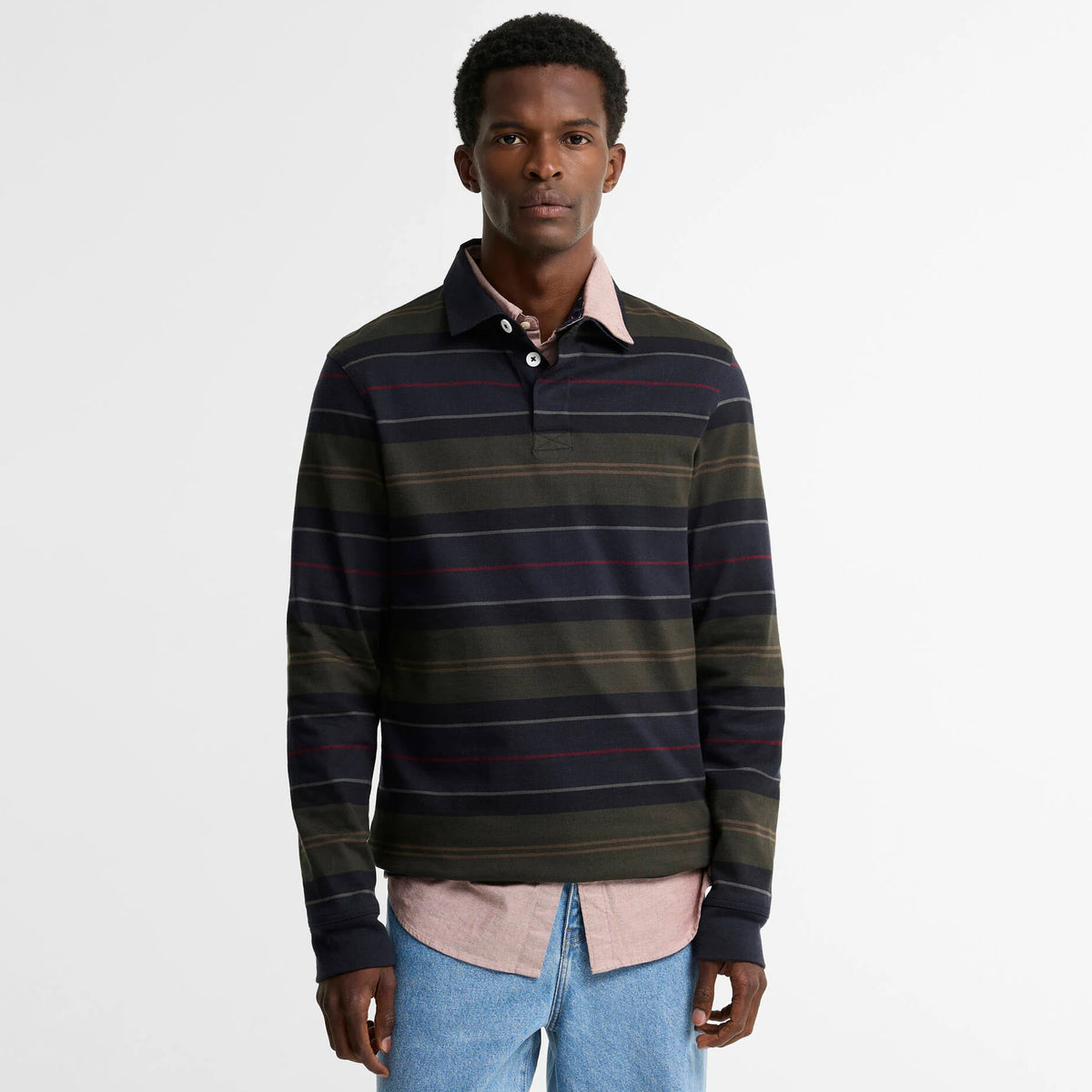 Barbour Frith Tartan Stripe L/S Rugby Shirt Navy