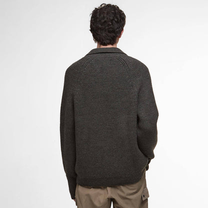 Barbour Garthman Knitted Zip Through Sweater Olive Ink