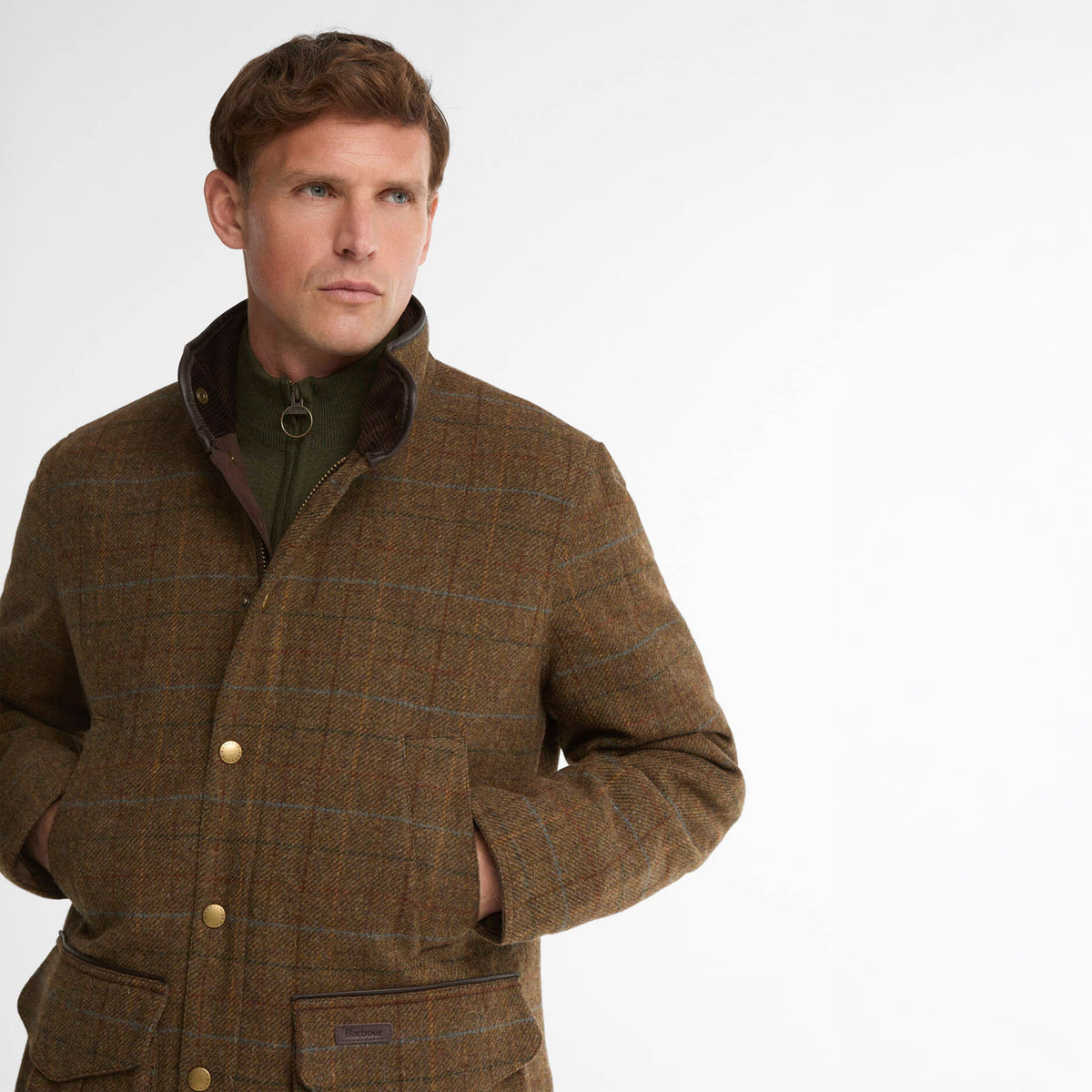 Barbour Hereford Tweed Wool Jacket Moss Green