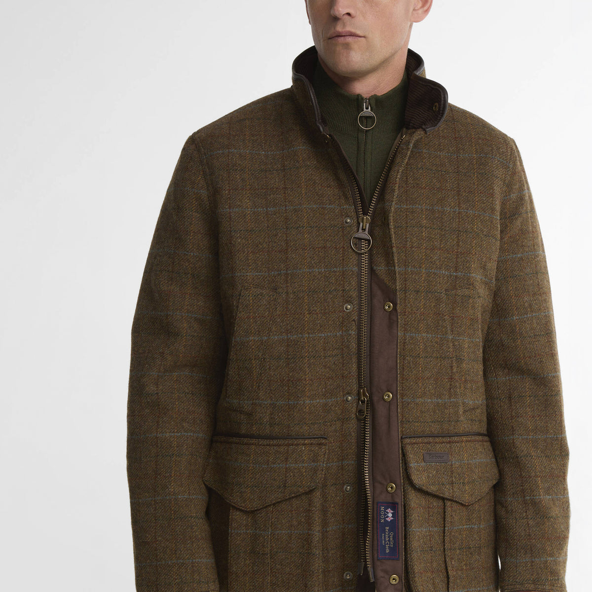 Barbour Hereford Tweed Wool Jacket Moss Green