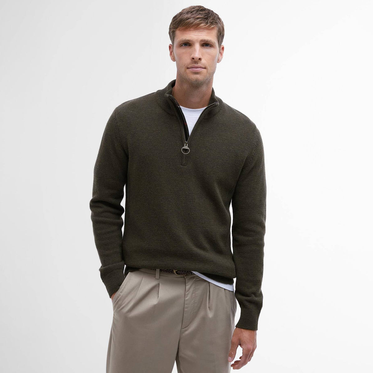 Barbour Holden Half Zip Knitted Jumper Olive Marl