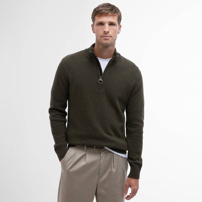 Barbour Holden Half Zip Knitted Jumper Olive Marl