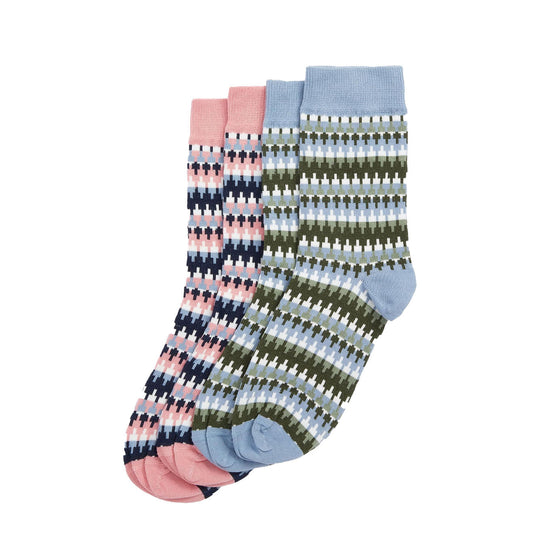 Barbour Louise Fair Isle Sock 2 Pack Set Pink/Loden - The Sporting Lodge