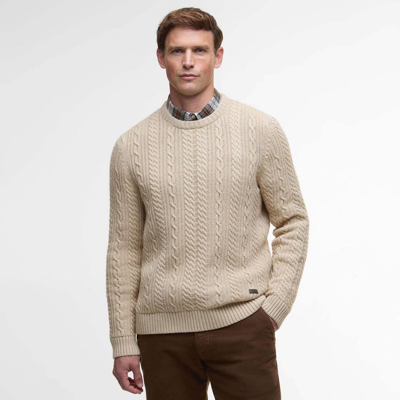 Barbour Lowfen Cable-Knit Jumper Stone