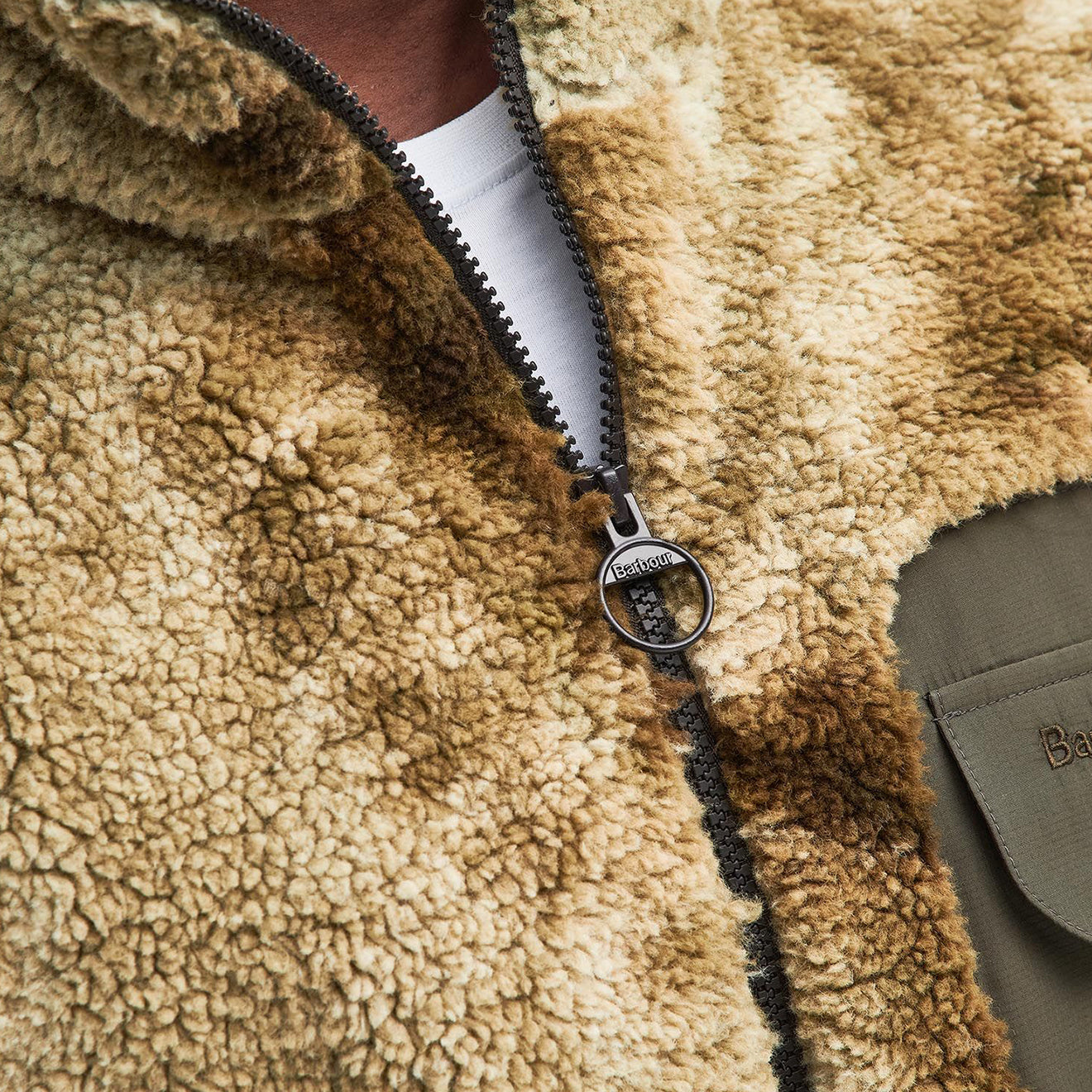 Barbour Moor Tie Dye Fleece Jacket Khaki Print - The Sporting Lodge