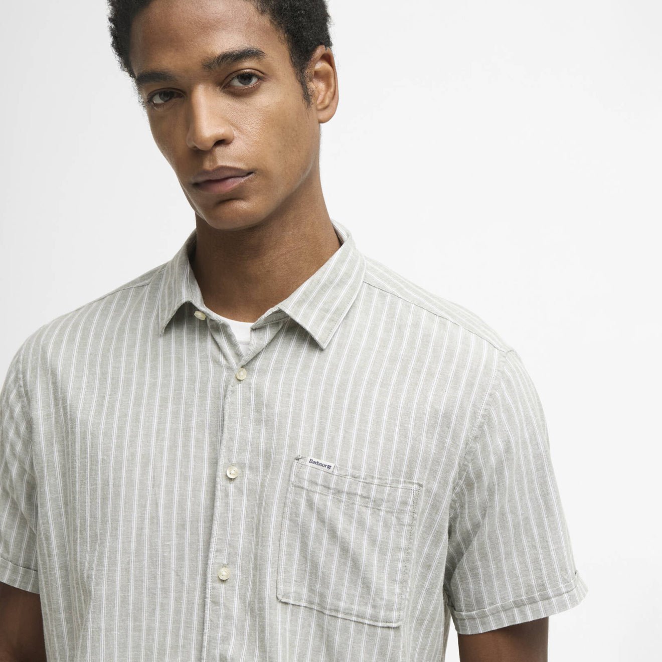 Barbour Nelson Striped Summer Fit Shirt Bleached Olive