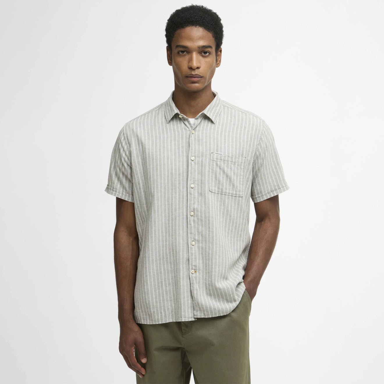 Barbour Nelson Striped Summer Fit Shirt Bleached Olive