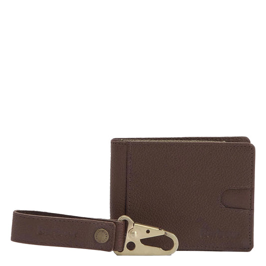 Barbour Padbury Leather Wallet & Fob Gift Set Dark Brown - The Sporting Lodge