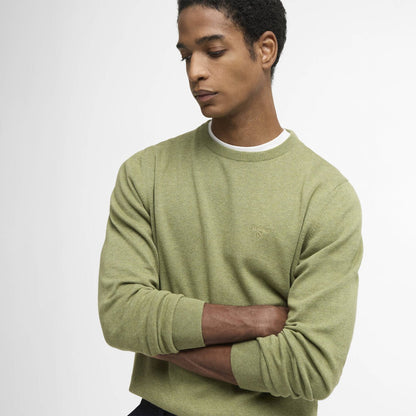 Barbour Pima Cotton Crew Neck Jumper Laurel Green - The Sporting Lodge