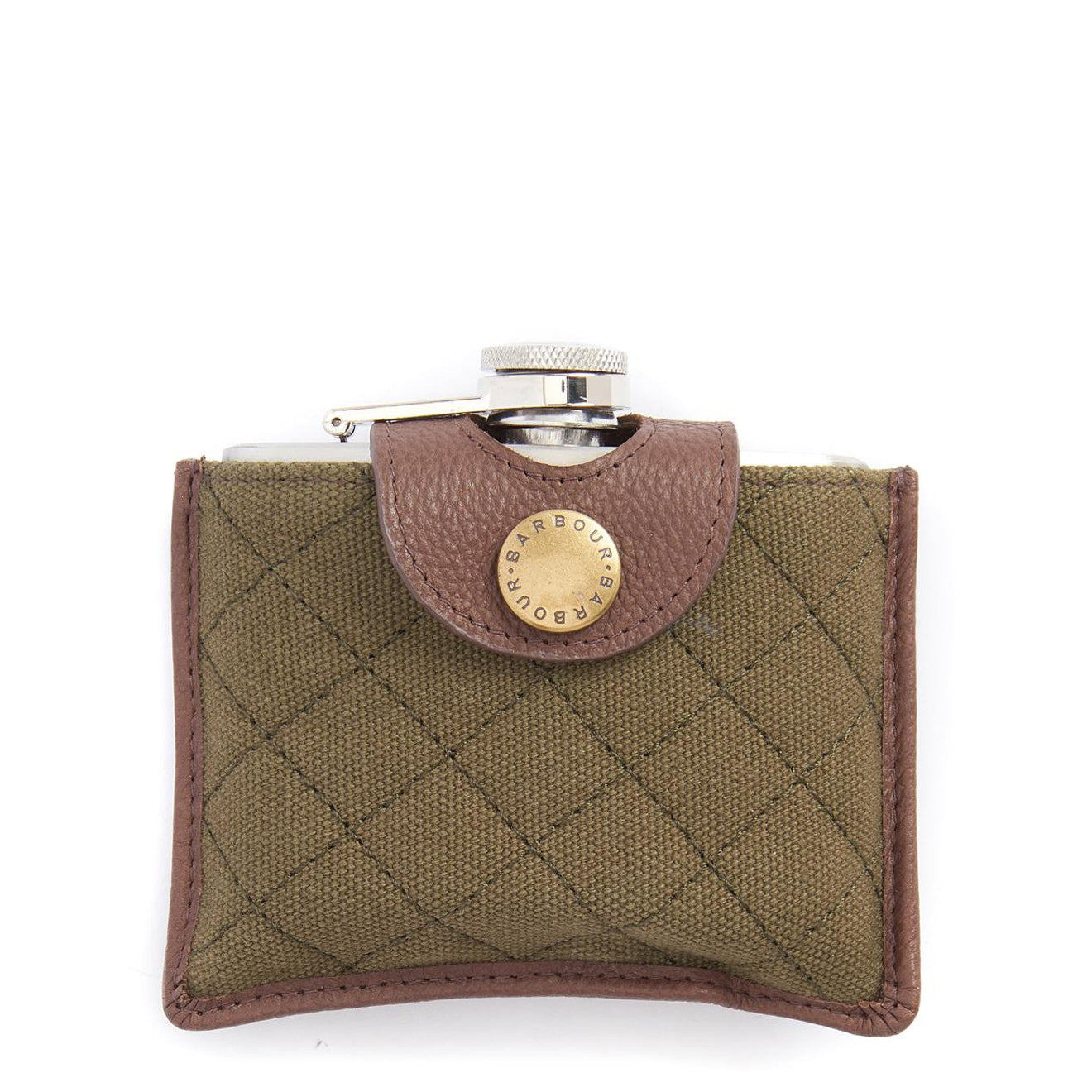Barbour Quilted Padbury Hip Flask Dark Brown/Olive - The Sporting Lodge