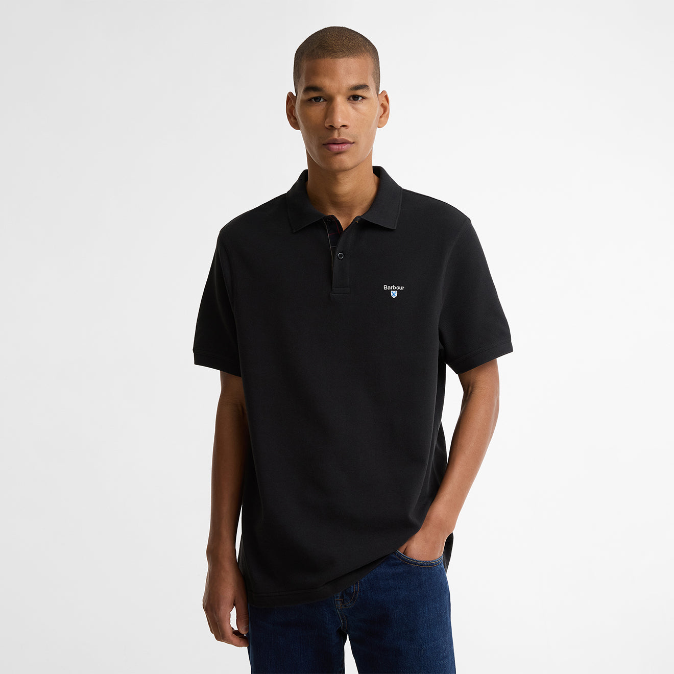Barbour Regular Fit Tartan Pique Polo Shirt Black / Classic