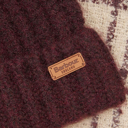 Barbour Saltburn Beanie And Tartan Scarf Gift Set Cabernet - The Sporting Lodge