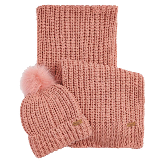 Barbour Saltburn Beanie & Scarf Gift Set Pink Rust - The Sporting Lodge