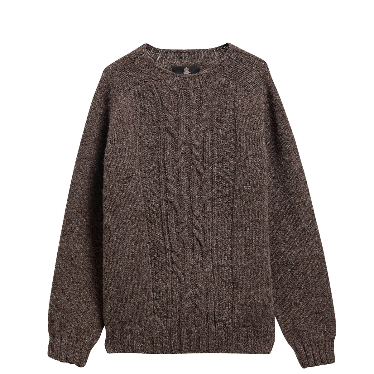 Barbour Scottish Made Natural Yarn Cable Crew Neck Sweater Medium Brown