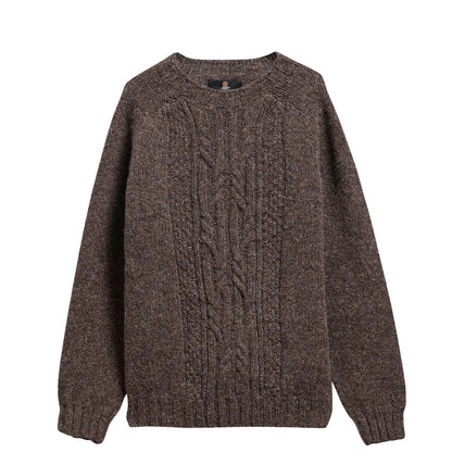 Barbour Scottish Made Natural Yarn Cable Crew Neck Sweater Medium Brown