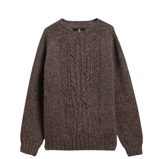 Barbour Scottish Made Natural Yarn Cable Crew Neck Sweater Medium Brown