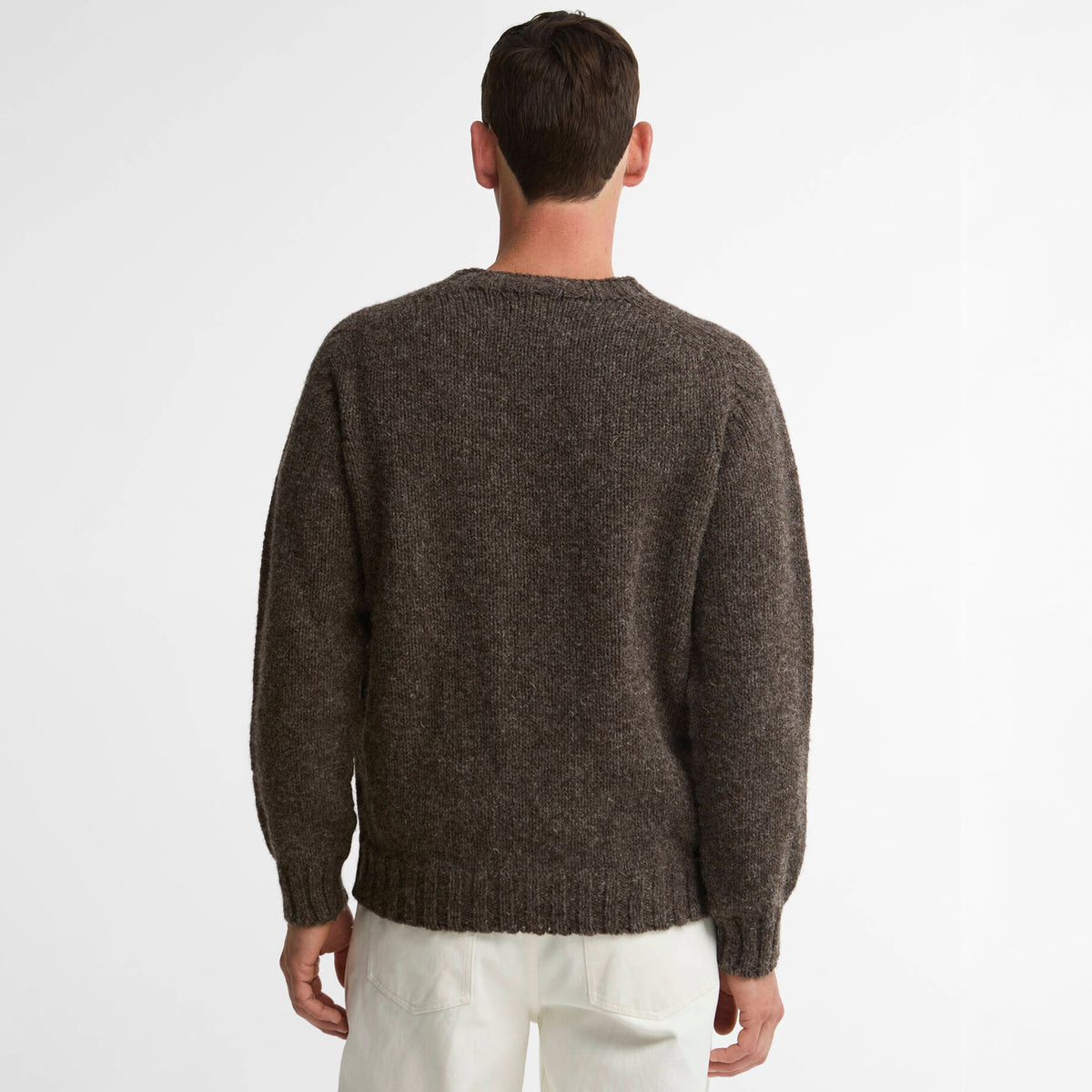 Barbour Scottish Made Natural Yarn Cable Crew Neck Sweater Medium Brown