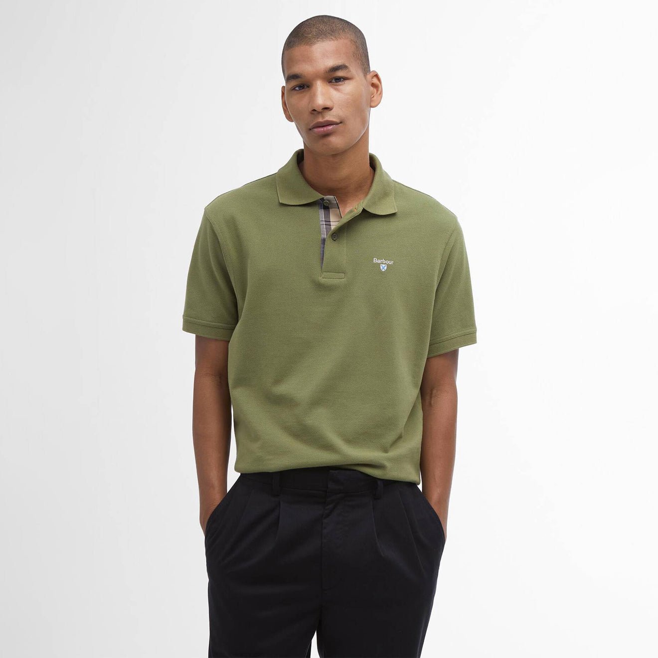 Barbour Tartan Pique Polo Shirt Burnt Olive
