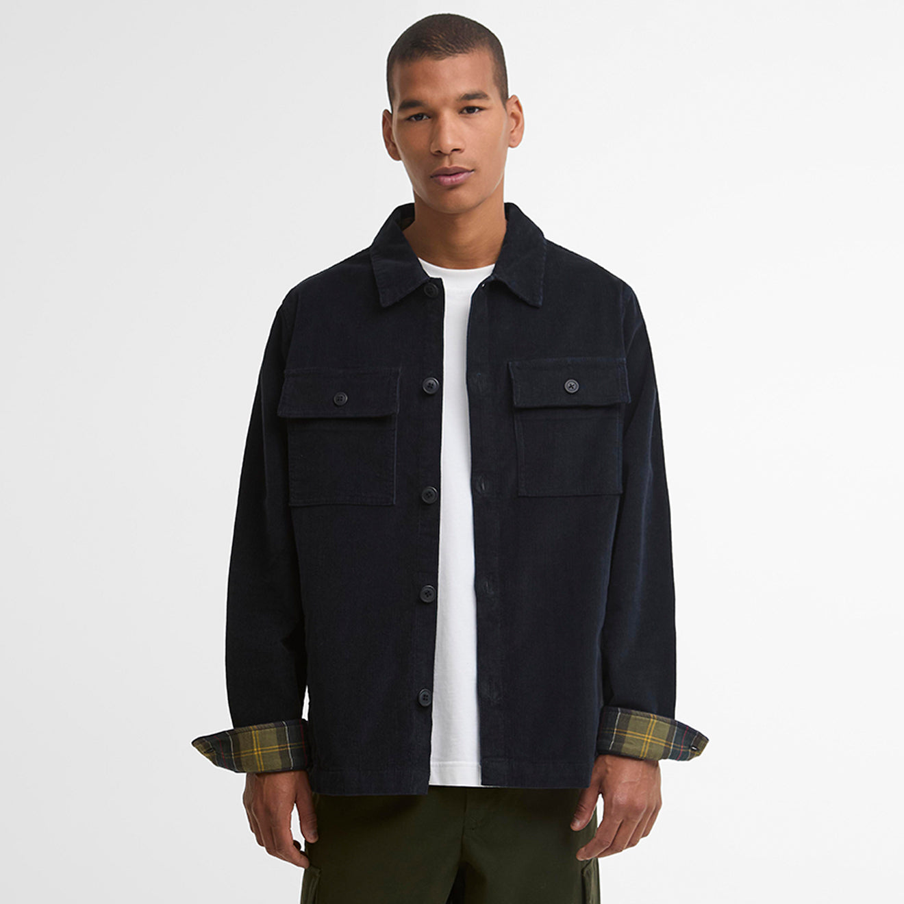 Barbour Tartan Trimmed Cord Overshirt Navy