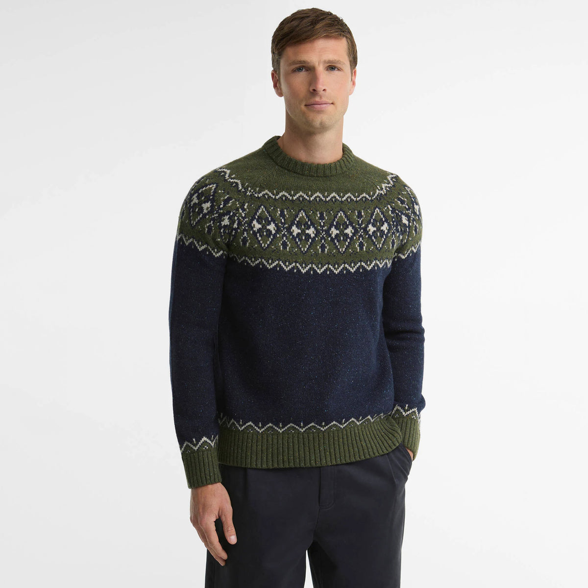 Barbour Tisbury Fairisle Crew Neck Olive