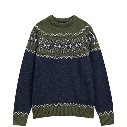 Barbour Tisbury Fairisle Crew Neck Olive