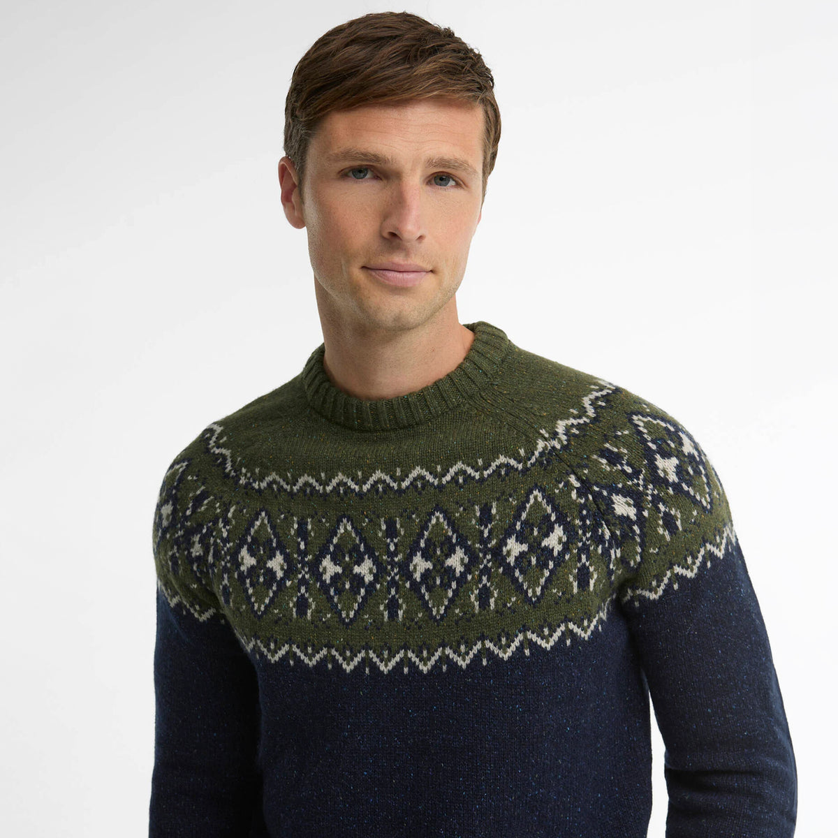 Barbour Tisbury Fairisle Crew Neck Olive