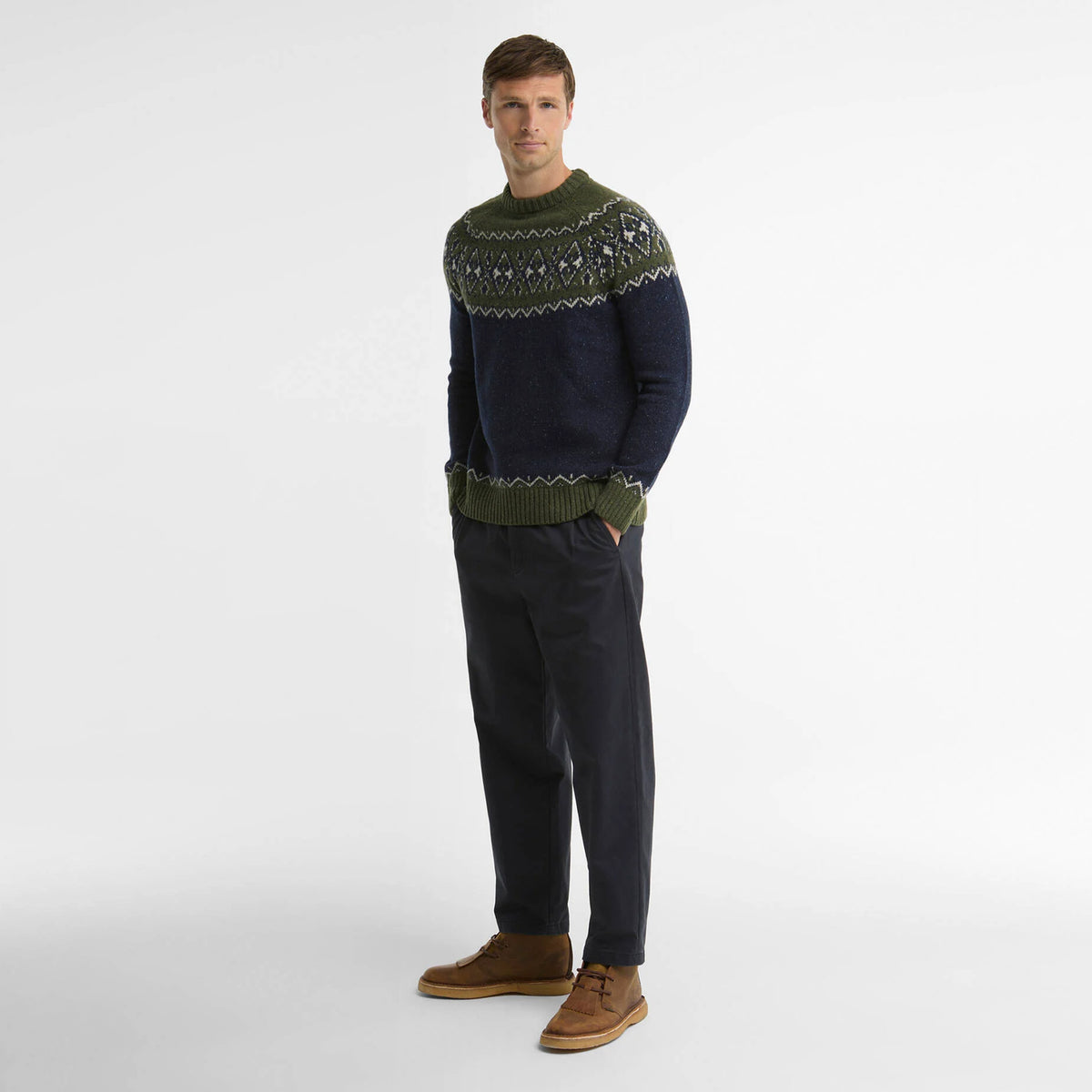 Barbour Tisbury Fairisle Crew Neck Olive