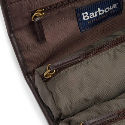 Barbour Waxed Hanging Washbag Olive/Beacon - The Sporting Lodge
