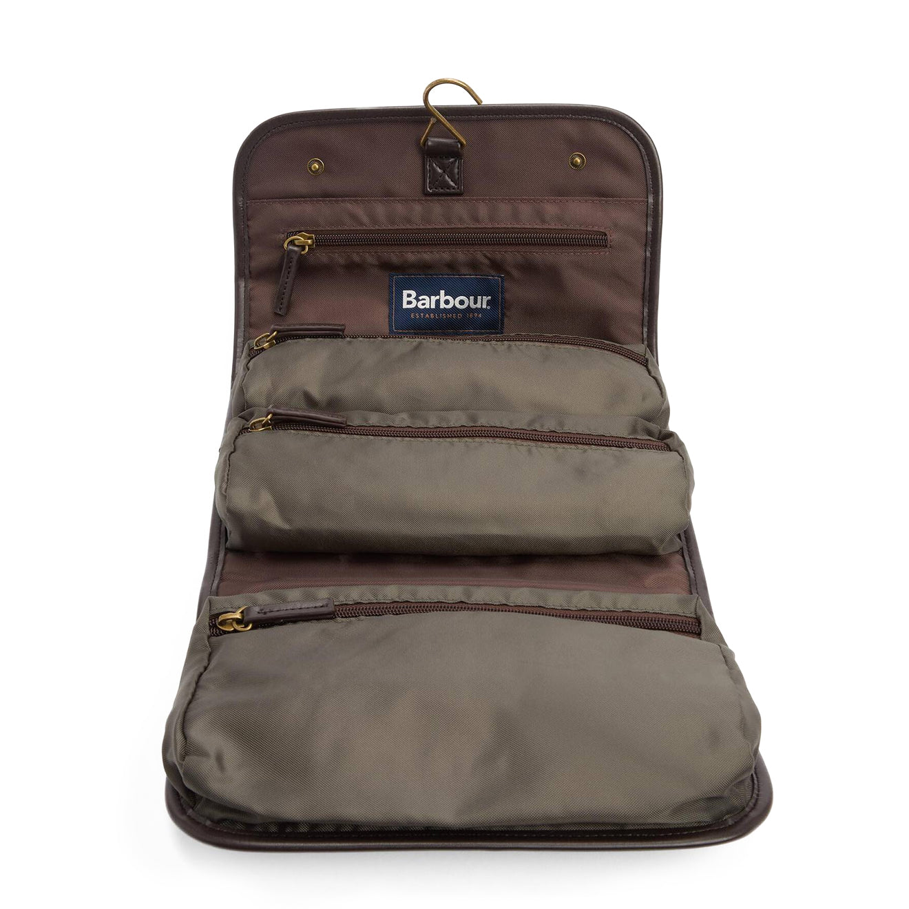 Barbour Waxed Hanging Washbag Olive/Beacon - The Sporting Lodge