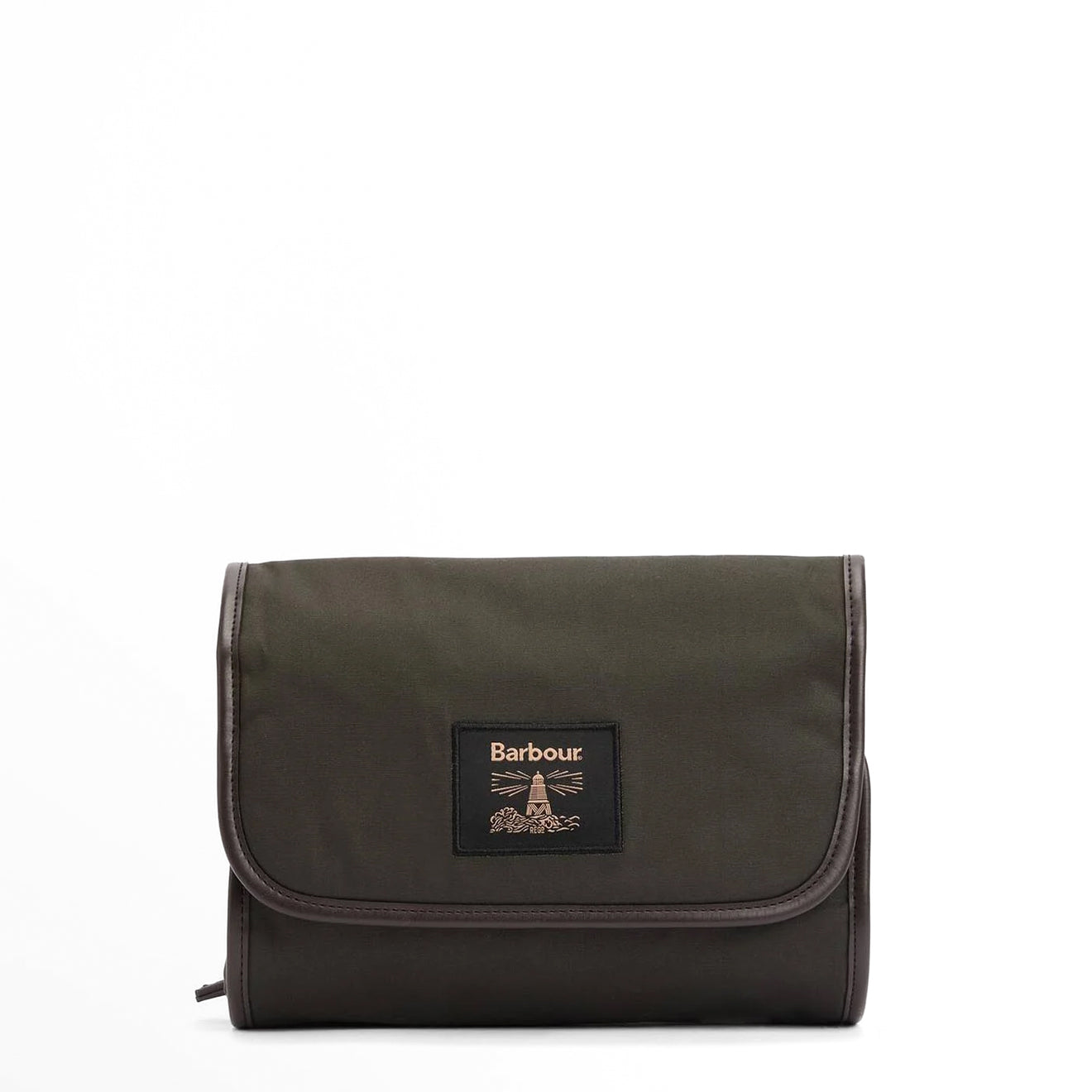 Barbour Waxed Hanging Washbag Olive/Beacon - The Sporting Lodge