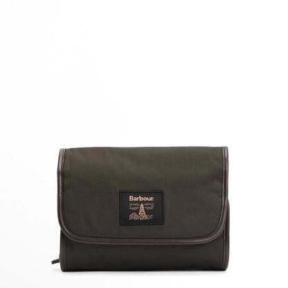 Barbour Waxed Hanging Washbag Olive/Beacon - The Sporting Lodge