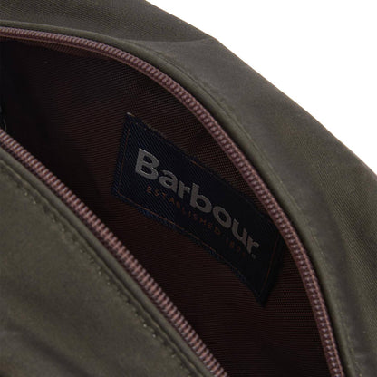 Barbour Waxed Washbag Olive/Beacon - The Sporting Lodge