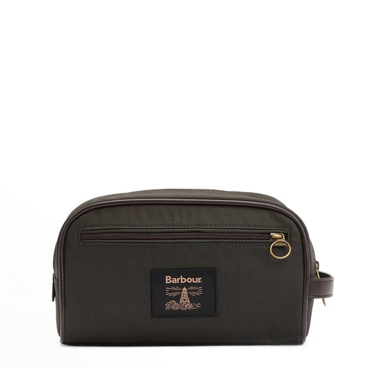 Barbour Waxed Washbag Olive/Beacon - The Sporting Lodge