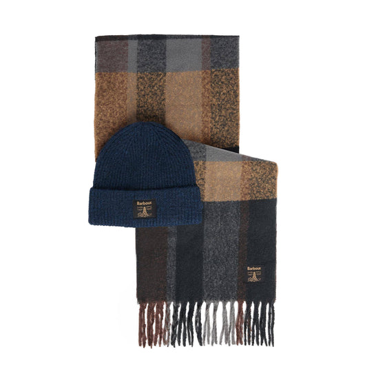 Barbour Westerdale Beanie & Scarf Gift Set Navy / Grey