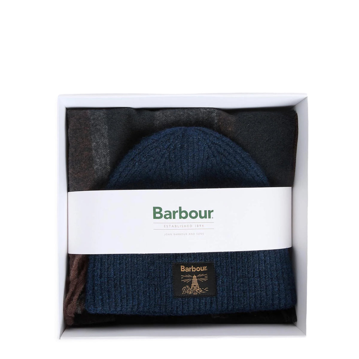 Barbour Westerdale Beanie & Scarf Gift Set Navy / Grey