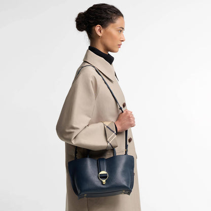 Barbour Womens Barbour Alder Mini Leather Tote Bag Navy
