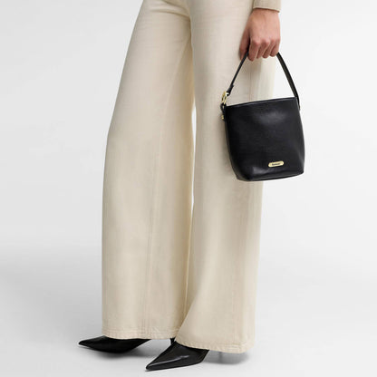 Barbour Womens Barbour Cedar Mini Leather Bucket Bag Black