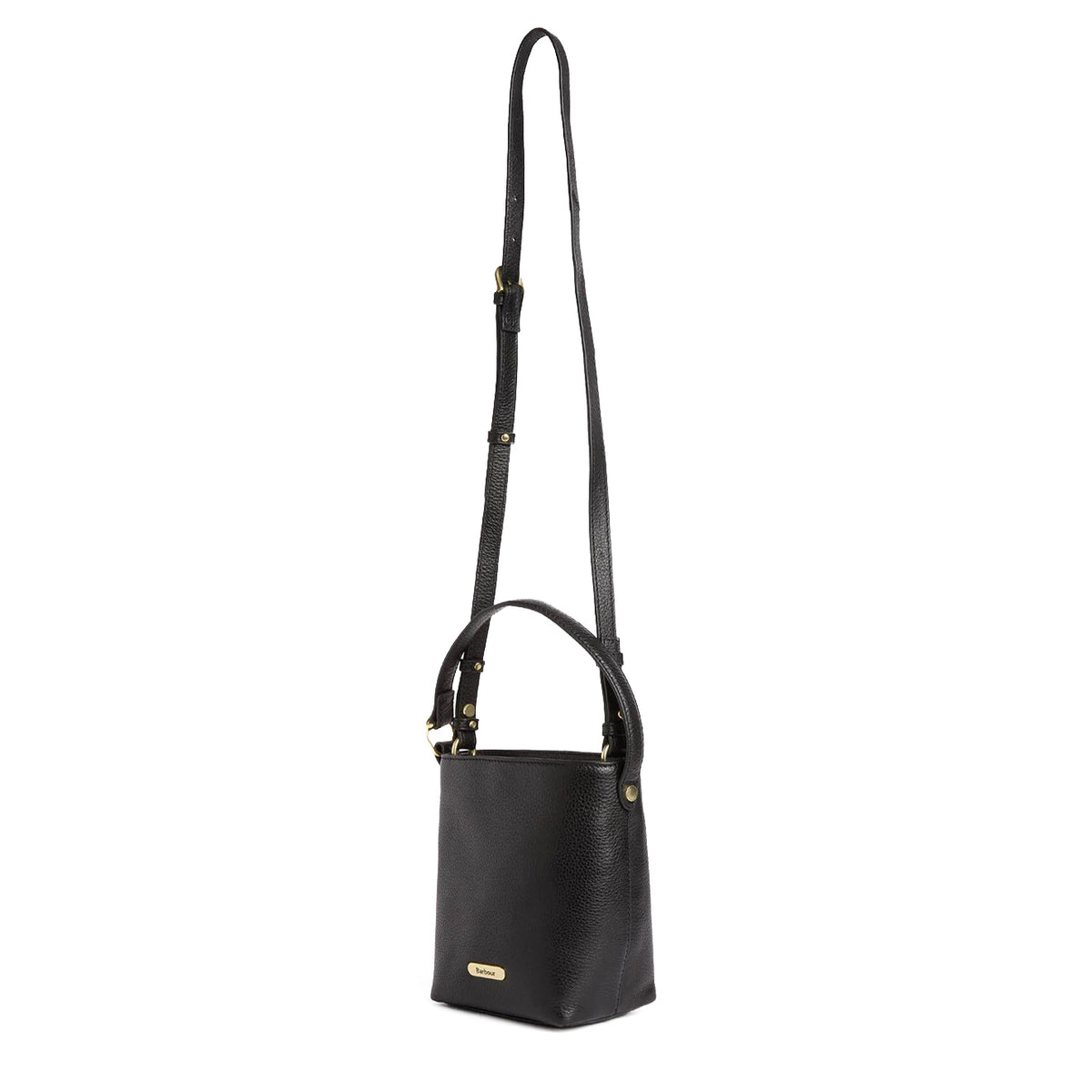Barbour Womens Barbour Cedar Mini Leather Bucket Bag Black