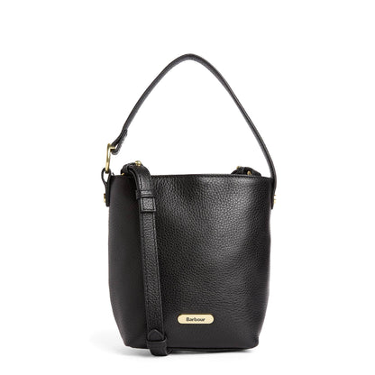 Barbour Womens Barbour Cedar Mini Leather Bucket Bag Black