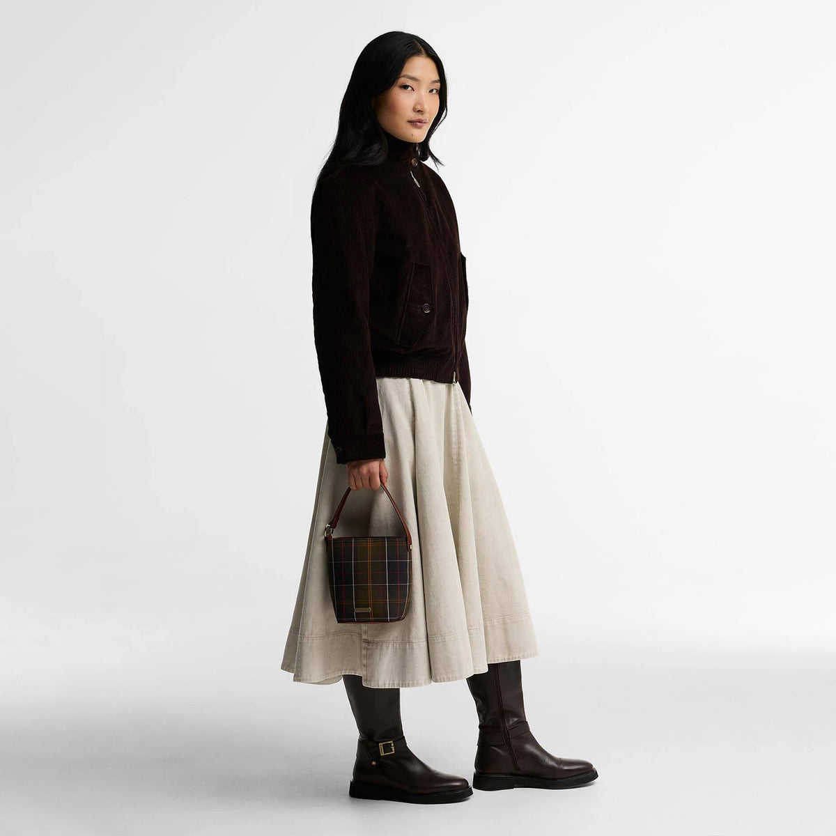 Barbour Womens Barbour Cedar Mini Tartan Bucket Bag Classic Tartan