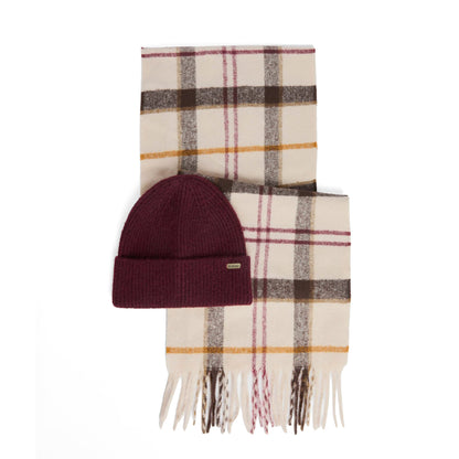 Barbour Womens Barbour Olivia Beanie & Scarf Gift Set Light Muted Tartan