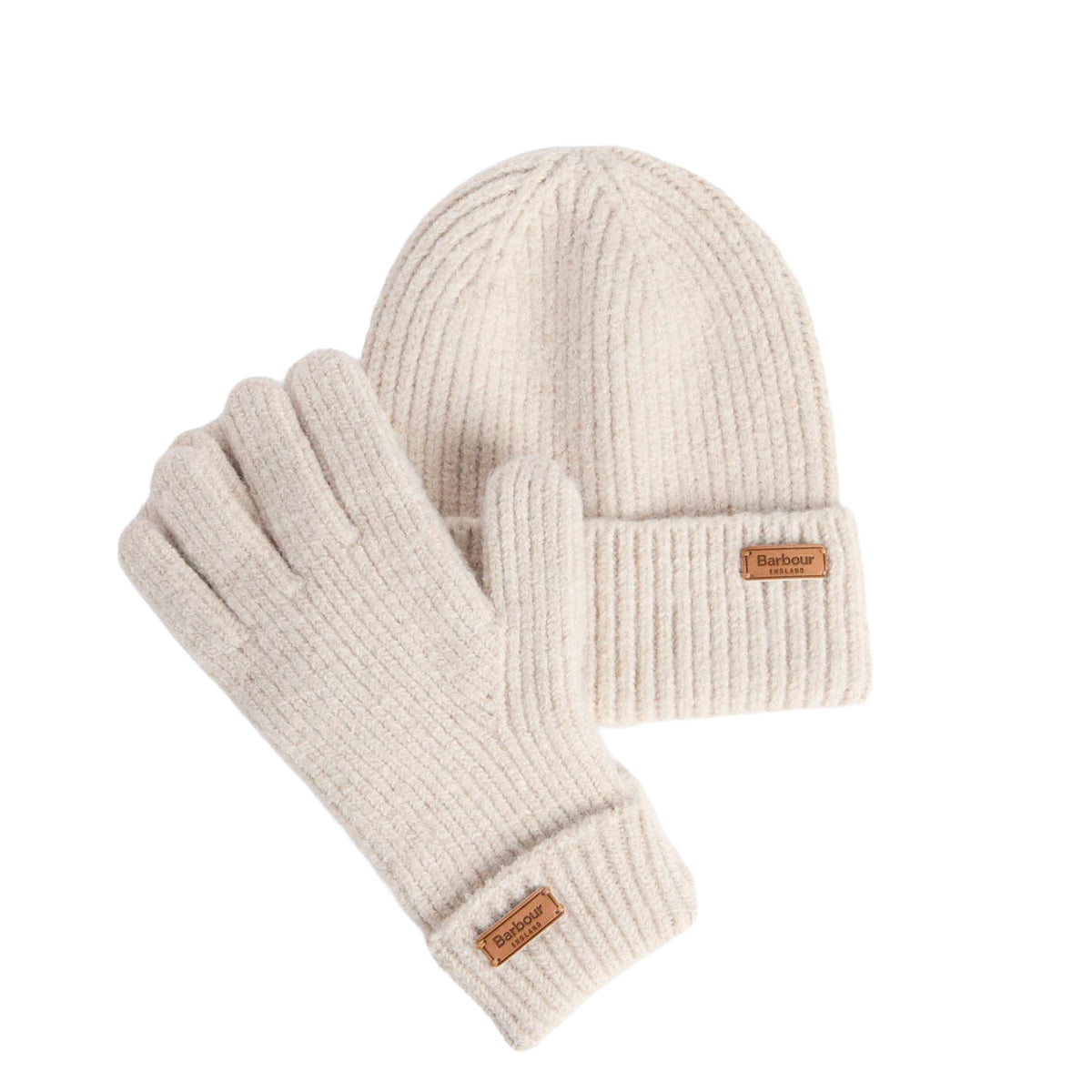 Barbour Womens Barbour Pendle Beanie & Gloves Gift Set Eggshell